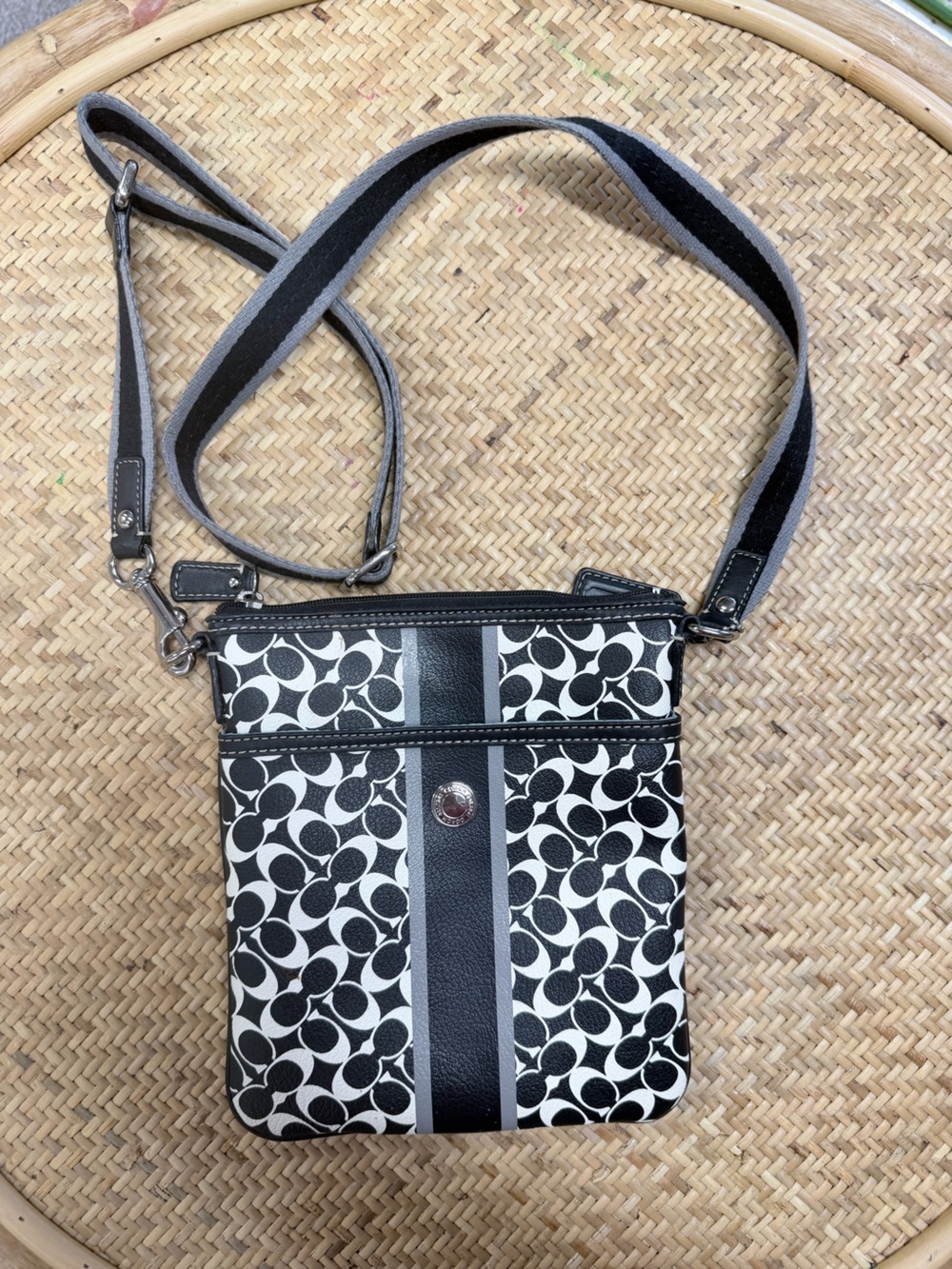 Coach Black & White Signature Stripe Crossbody